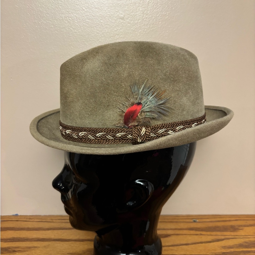 Vintage Brown Stetson Suede Fedora with Feather Accent